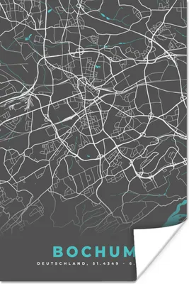 Produktbild von MuchoWow® Poster Karte - Bochum - Blau - Stadtplan - Deutschland 120x180 cm - Kunstposter