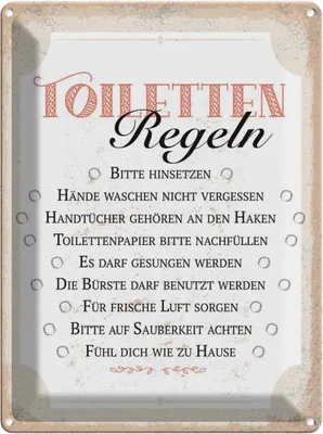 Produktbild von vianmo Blechschild 40x30 cm Toiletten Regeln bitte hinsetzen Warnschild Hinweisschild Sicherheit Vorsicht