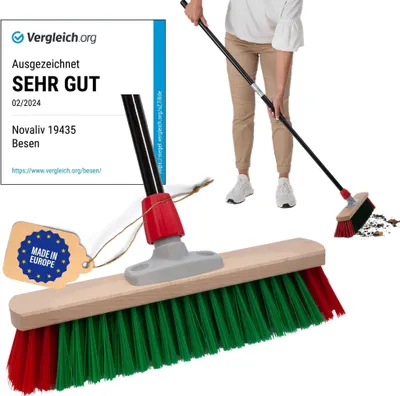 Produktbild von Novaliv Gartenbesen mit Stiel draußen 40 cm Elaston Borsten Ideal als Besen draußen Straßenbesen mit Stiel harte borsten Terassenbesen Hofbesen Stallbesen Kehrbesen Industriebesen Outdoor broom