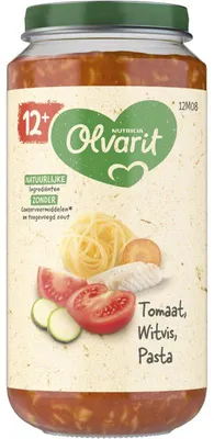 Produktbild von Olvarit Tomaat Witvis Pasta Babybrei 12 Monate+ 250g – Nährstoffreiche Mahlzeit