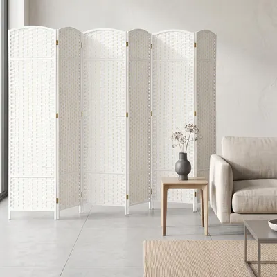 Produktbild von Paravent Raumteiler 6-teilig 240x170 cm Weiß – Faltbarer Sichtschutz mit Metallscharnieren