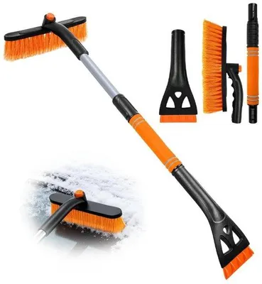 Image de Racloir à glace pour voiture - Racloir télescopique avec brosse à neige - 64–80 cm - Grattoir à neige 3-en-1 avec tête rotative à 360° - Pour voitures, SUV et camions - Orange