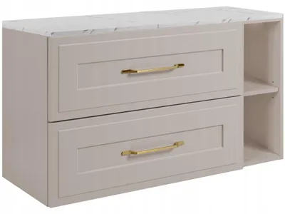 Produktbild von RODAN | Waschbeckenunterschrank Kaschmir 80 cm - 2 Schubladen - beiges Regal - Arbeitsplatte in Weißmarmoroptik