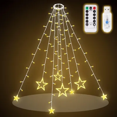 Produktbild von SALCAR 1,5m Christbaumbeleuchtung mit Ring, Sterne Lichterkette Weihnachtsbaum m