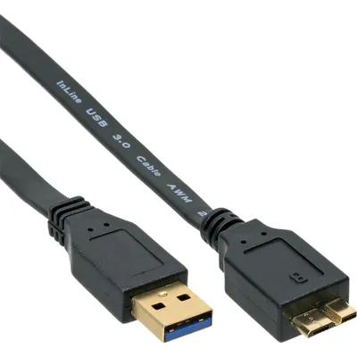 Produktbild von InLine® USB 3.2 Gen.1 Flachkabel, A an Micro B, schwarz, 1m