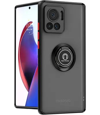 Obrázek produktu pro Pouzdro pro Motorola Edge 30 Ultra matné průsvitné TPU pouzdro s prstencovým držákem a stojánkem Černá červená
