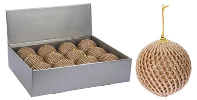 Produktbild von 12er-Set Weihnachtskugeln mit Netzdekor Champagner, 10 cm