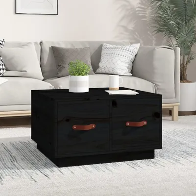 Image de The Living Store Table basse noire 60x53x35 cm pin massif