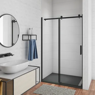 Produktbild von 100x200cm Duschabtrennung Duschkabine Schwarz Schiebetür 8mm NANO Glas Duschwand