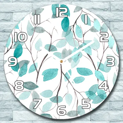 Produktbild von Wanduhr aus Glas Rund fi 30 Aquarell Quellblatt Quarz Deko Schlafzimmer Büro