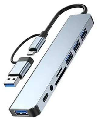 Produktbild von USB-C Hub 8-in-1 Mit USB 3.0, SD TF Kartenleser Und 3,5 mm Kopfhöreranschluss Für Laptop Und Tablet