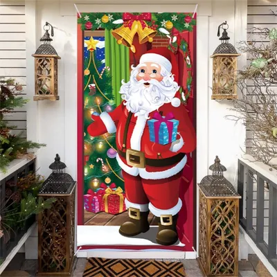 Produktbild von Weihnachten Türabdeckung Dekoration Weihnachtsmann Tür Abdeckung Weihnachtsmann Hintergrund Banner Weihnachten Hängend Tür Banner für Feiertag180x90cm