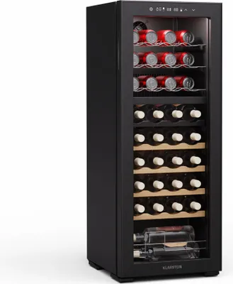 Zdjęcie produktu dla KlarsteinBovella 36 Duo+ chłodziarka do wina, 2 w 1, 36 butelek, 2 strefy, 7 półek, sterowanie dotykowe