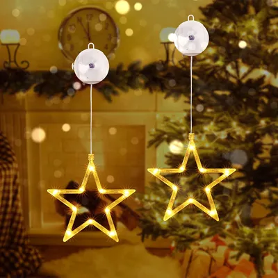 Produktbild von LED Stern-Weihnachtslichter, 10 LED-Fensterlichter warmweiß batteriebetrieben mit Saugnäpfen, Timer, Fensterlichter Indoor Weihnachtsdekoration, Balkon, Party, Hochzeit (2 Stück)