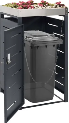Produktbild von 1-dielny kryt na odpadkový kôš HWC-H40b, box na odpadky, box na sadenice kombinácia nerezovej ocele a kovu 24 kg 110x60x62 cm výsuvný