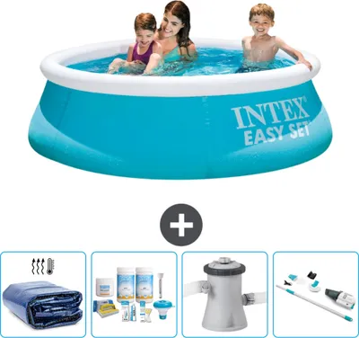 Immagine prodotto di Piscina gonfiabile rotonda Easy Set Intex – 183 x 51 cm – Blu – Incluso nella confezione Tenda parasole - Kit di manutenzione - Pompa filtro per piscina - Aspirapolvere