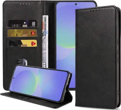 Produktbild von Smartphonica Handytasche passend für Samsung Galaxy A36 Kunstleder mit Magnetverschluss und Kartenhaltern Bookcase mit Klappe - Schwarz