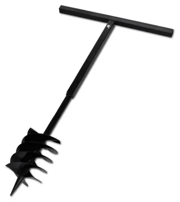 Zdjęcie produktu dla Wiertło do ziemi - ręczne wiertło z ślimakiem, 18 cm - stal - do słupków i sadzenia roślin - czarne