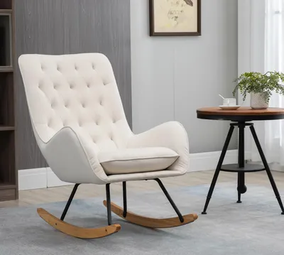 Produktbild von Schaukelstuhl, Relaxsessel, Knopfheftung, Esszimmerstuhl 69 cm x 90 cm x 100 cm