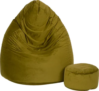 Produktbild von Sitzsack mit Hocker 100x75 cm in Olivgrün Velours