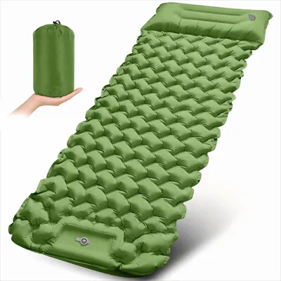 Produktbild von Ultraleichte Campingmatte mit Kissen und Fußpumpe - Tragbar Grün