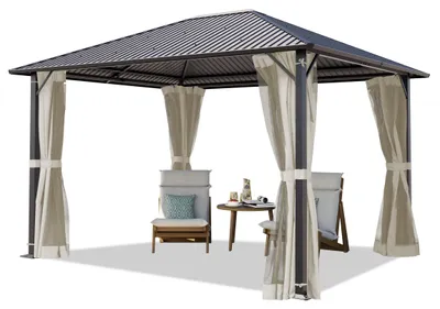 Produktbild von TOOLPORT Gartenpavillon 3x3,65 m Stahl-Dach mit Moskitonetzen und Seitenteilen in cream