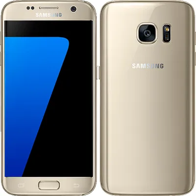 A front and back view of a gold Samsung Galaxy S7 smartphone.