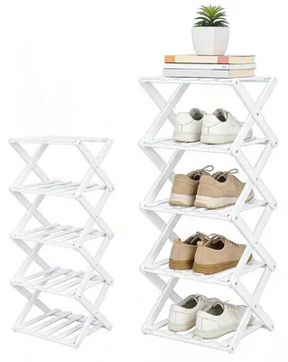 Immagine prodotto di Scaffale pieghevole per scarpe, 5 ripiani, bianco, salvaspazio, senza necessità di montaggio