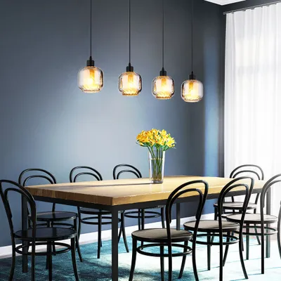 Immagine prodotto di Lampada a sospensione, 4 fiamme, vetro fumé, nero opaco, L 89 cm