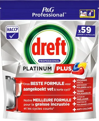 Image de Dreft Platinum Plus Tout-en-1 Citron – 59 pastilles lave-vaisselle