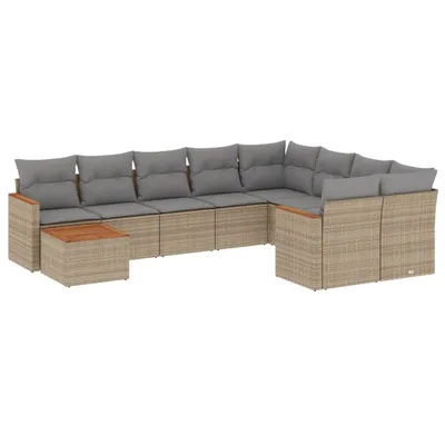 Produktbild von 10-tlg. Garten-Sofagarnitur mit Kissen Beige Poly Rattan