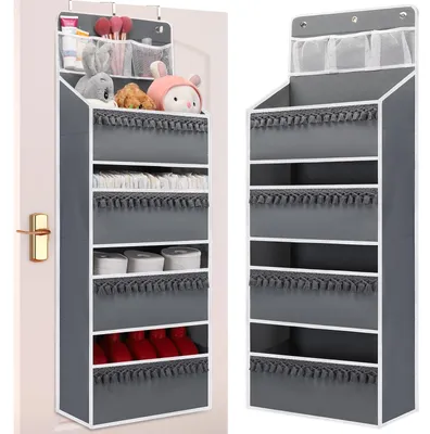 Über-der-Tür-Organizer, grau, 127x40x15 cm, 4 Fächer, mit Quasten