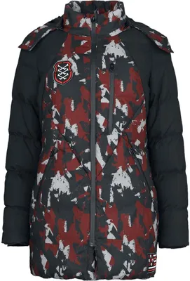 Produktbild von Rock Rebel by EMP Damen camouflage Winterjacke in rot-schwarz mit Patches S