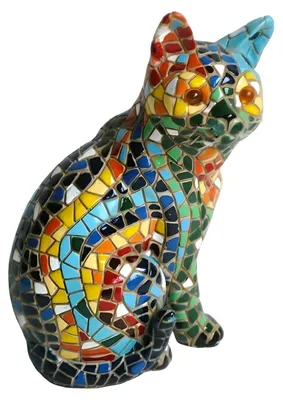 Produktbild von Mosaik-Katzenfigur in farbenfroher Gestaltung