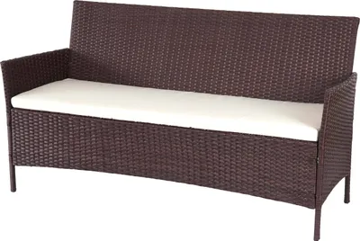 Immagine prodotto di panca da giardino a 3 posti in poly-rattan Halden, panca ~ marrone screziato, cuscini crema