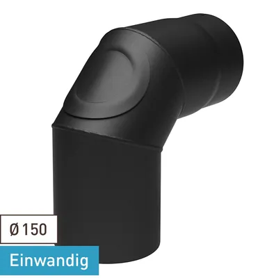 Produktbild von Raik Basic Rauchrohrbogen 150mm schwarz 90° mit Tür für Rauchrohr / Ofenrohr