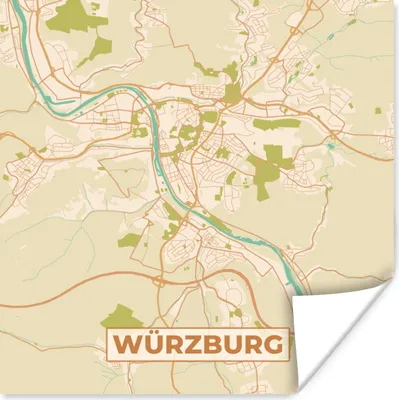 Produktbild von MuchoWow® Poster Stadtplan - Würzburg - Stadtplan - Vintage 50x50 cm - Wohnzimmerdekoration