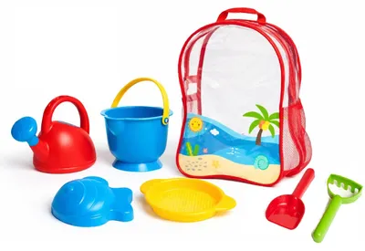 Produktbild von Hape Strandrucksack Grundausstattung – 7-teiliges Sandspielzeug-Set mit Eimer, S