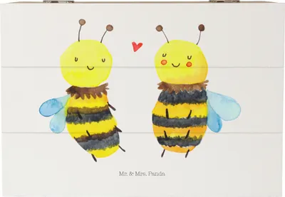 Produktbild von Mr. & Mrs. Panda Box Biene Verliebt 22 x 15 cm - Weiß - Geschenk, geschenkkiste, Holzbox, Schatulle, Aufbewahrungskiste, geschenkbox mit deckel