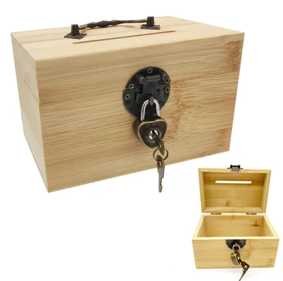 Image de Coffre en bois avec serrure, boîte de rangement pour tableaux
