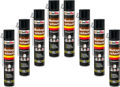 Produktbild von Isolbau 8 x 750 ml Montageschaum mit Aussprührohr - PolyurethanBauschaum für Montage, Isolierung, Abdichtung, Innen & außen