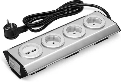 Obrázek produktu pro Kuchyňská zásuvka Navaris 3-cestná s USB - Nerezová lišta s více zásuvkami a 2 porty USB - Vícezásuvková lišta do kuchyně ve stříbrné barvě