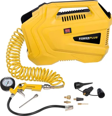 Produktbild von Powerplus Druckluft Kompressor 8 bar + Reifendruckpistole + Düse + Schlauch