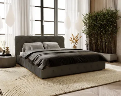 Obrázok produktu pre Čalúnená posteľ 180x200 glamour Alise - manželská posteľ s roštom, spálňa (tmavosivá - Amor Velvet 4321)
