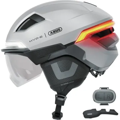 Image de Casque de vélo ABUS HYP-E B.LACE - avec éclairage avant, arrière et clignotant ainsi que feu stop à activer sans fil - avec visière et protège-oreilles - pour vélo, E-Bike et S-Pedelec - ilber, taille S (51-55 cm)