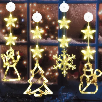Productafbeelding van Set van 4 led-kerstverlichting met timer en zuignappen voor kerstdecoratie