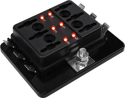 Immagine prodotto di portafusibile piatto a 6 vie, indicatore di avvertimento a LED per auto, barca, marina, camper, camion, DC 10-32 V