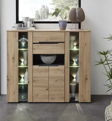 Produktbild von Highboard Meagan I, 145x127x38 cm, 4 Türen, 2 Schubladen, LED, Softclose, grifflos