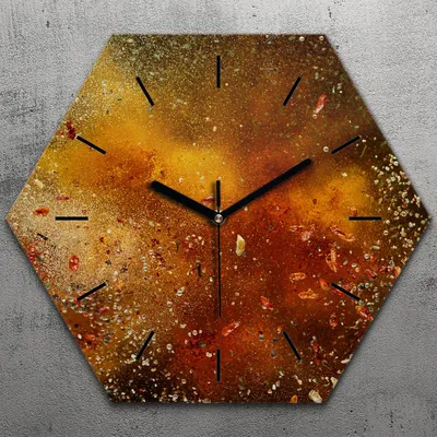 Produktbild von Uhr hexagonal 40 cm Glas Geräuschlos schwarze Zeiger - Gewürz Küche