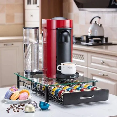 Immagine prodotto di Contenitore per tazze da caffè - Scatola portaoggetti per la linea Nespresso Vertuo (40 bicchieri, coperchio in vetro)